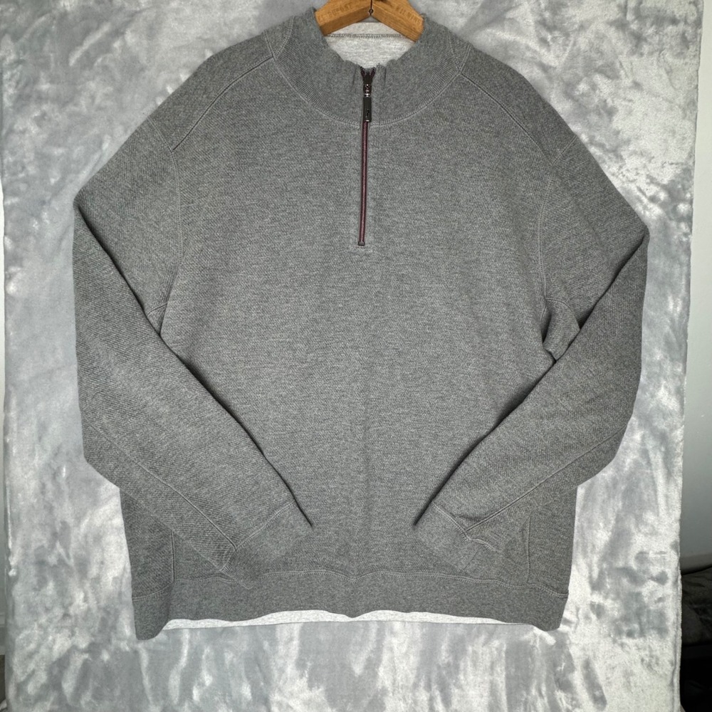 Tommy Bahama Mens Gray Quarter Zip Pullover Marlin Logo Sweater XL
